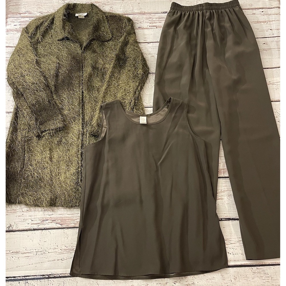 IC Collection By Connie 3 Pc Set Cardigan Sleeveless Top Pants Small Women's